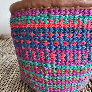 Kenyan Sisal & Leather Basket - X Small #02