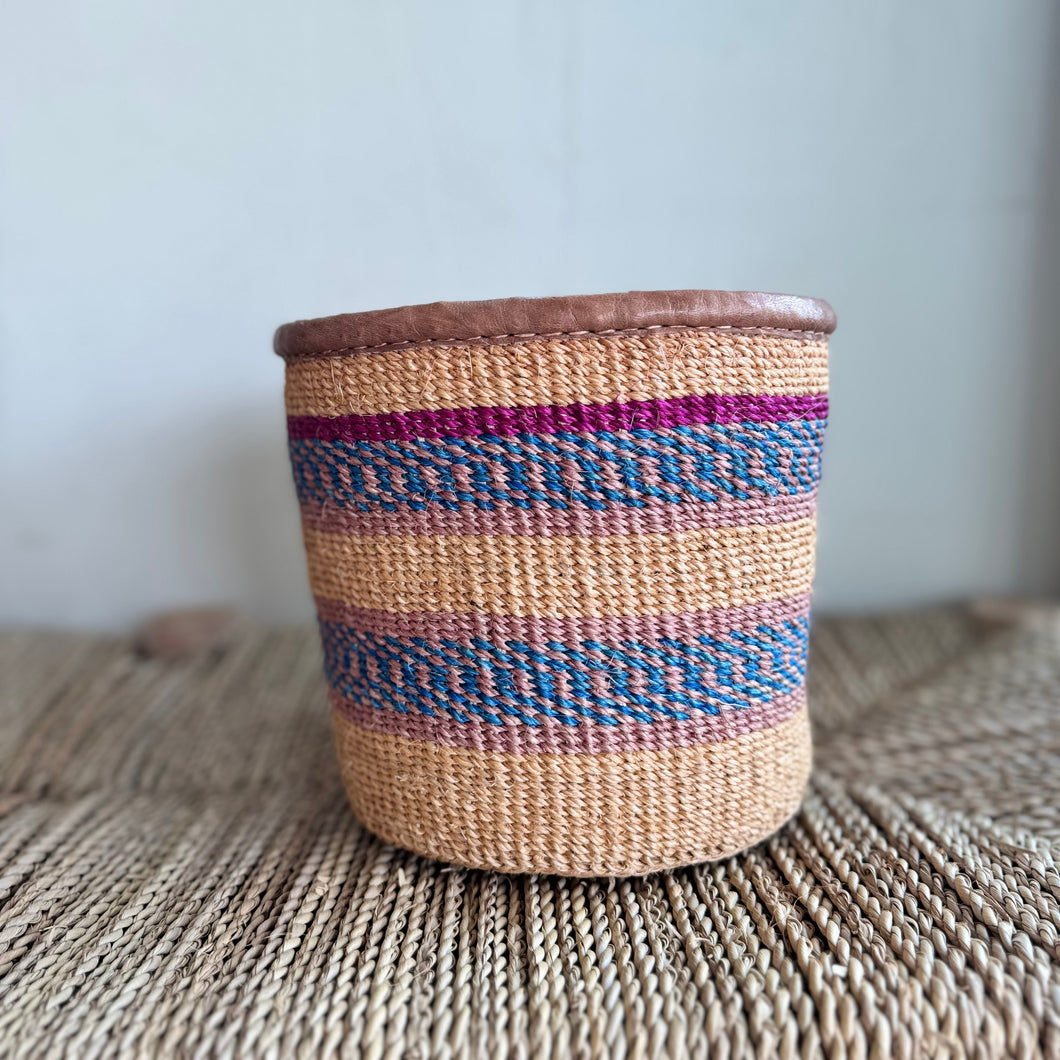 Kenyan Sisal & Leather Basket - Small #07