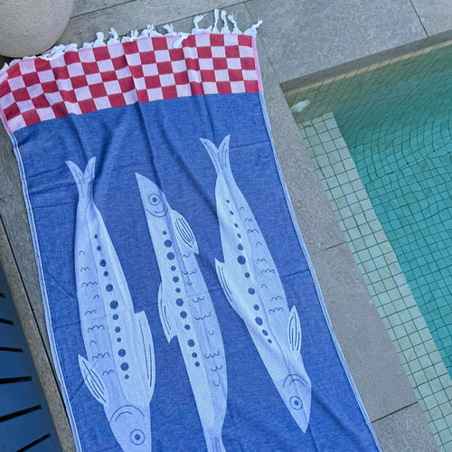 Sardines Turkish Towel - Navy & Red