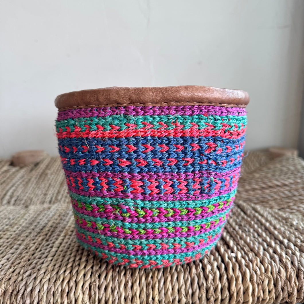 Kenyan Sisal & Leather Basket - X Small #02