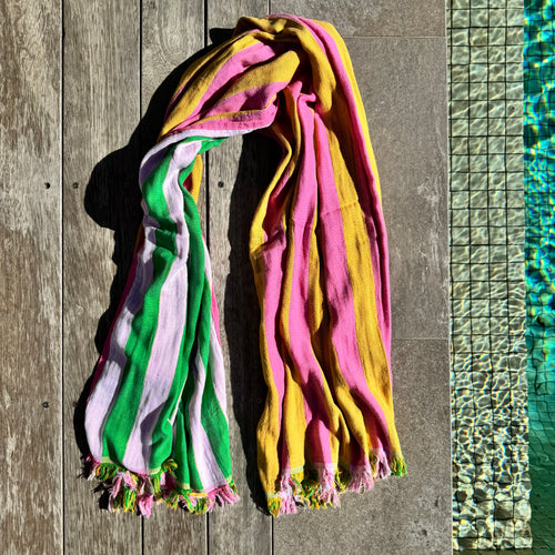 Popstar Turkish Towel - Green/Pink