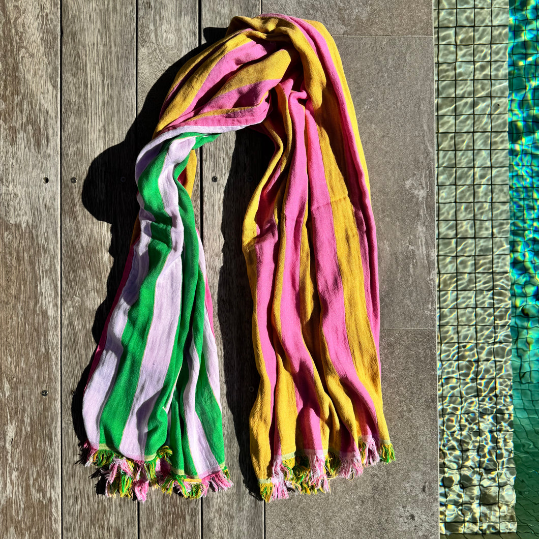 Popstar Turkish Towel - Green/Pink