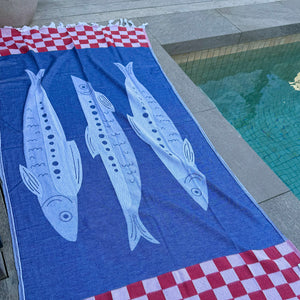 Sardines Turkish Towel - Navy & Red