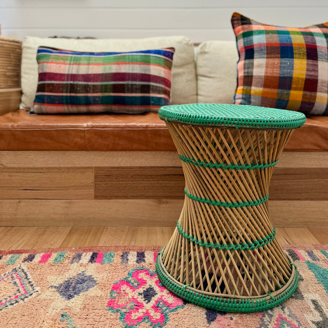 Rattan Round Stool - Green