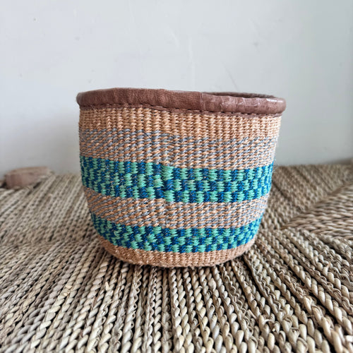 Kenyan Sisal & Leather Basket - X Small #03