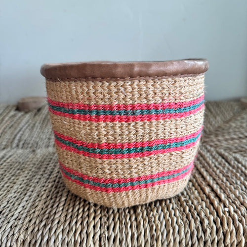 Kenyan Sisal & Leather Basket - X Small #01