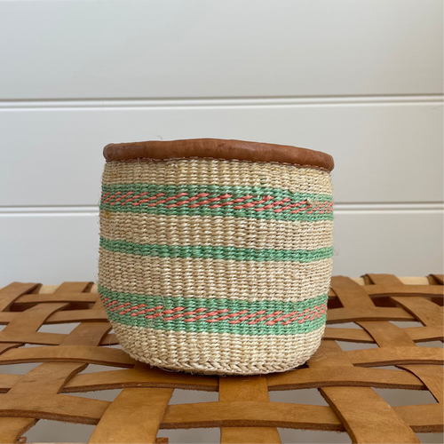 Kenyan Sisal & Leather Basket - X Small #26