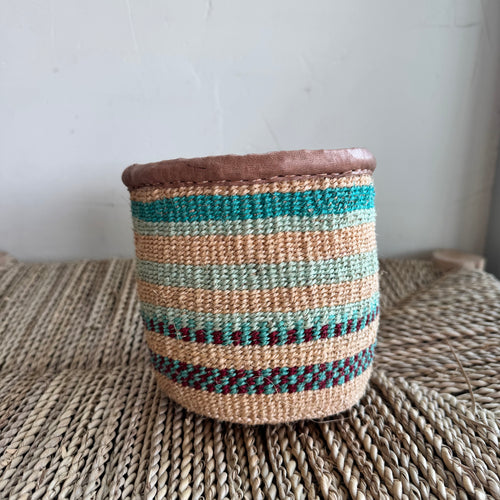 Kenyan Sisal & Leather Basket - X Small #04