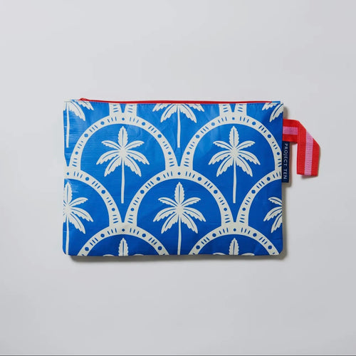 Project Ten Large Zip Pouch - Blue Palm