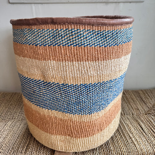 Kenyan Sisal & Leather Basket - XL #17