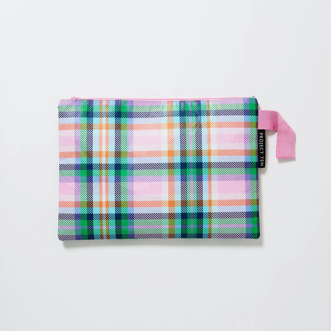 Project Ten Large Zip Pouch - Plaid