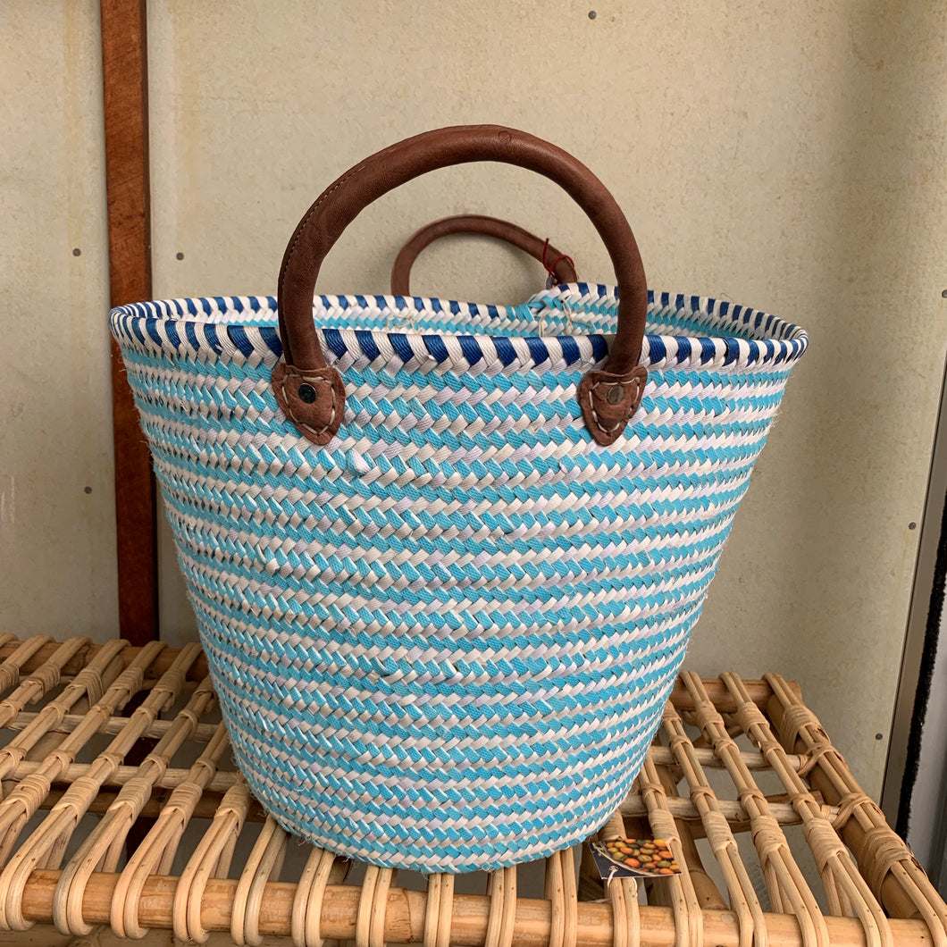 Recycled plastic and leather basket