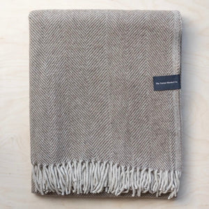 Tartan Blanket Co. Recycled Wool King Size Throw - Natural Herringbone