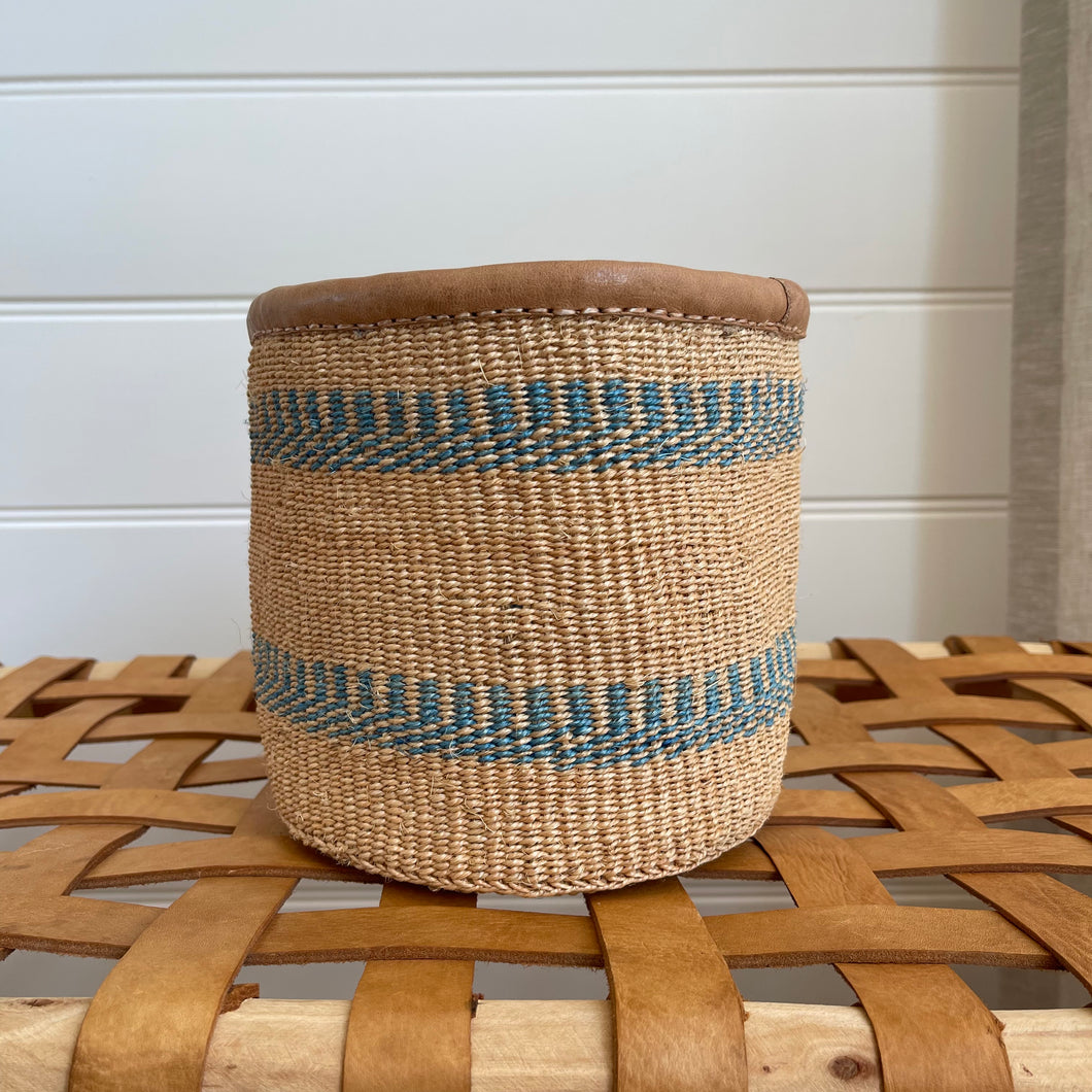 Kenyan Sisal & Leather Basket - Small