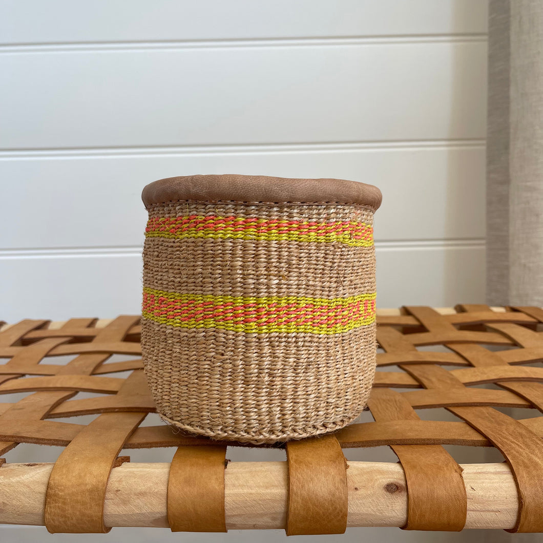 Kenyan Sisal & Leather Basket - X Small