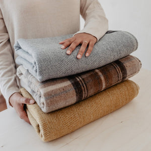 Tartan Blanket Co. Recycled Wool King Size Throw - Natural Herringbone